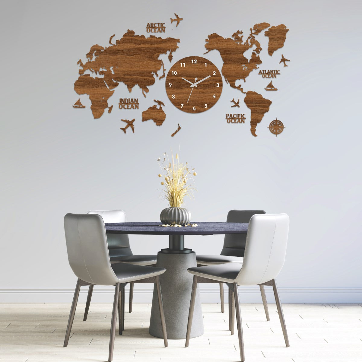 Wooden World Map Clock