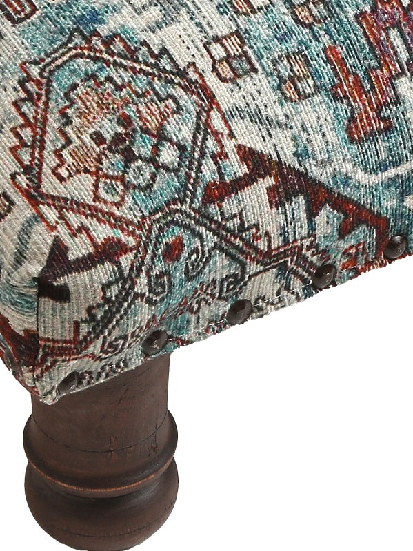 Teal Wooden Stool with Carpet Design Top