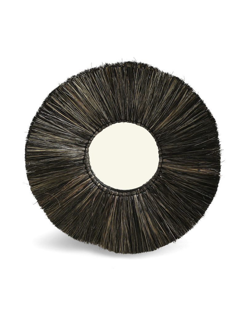 Eye Shaped Decorative Black Mirror with Natural Sea Grass