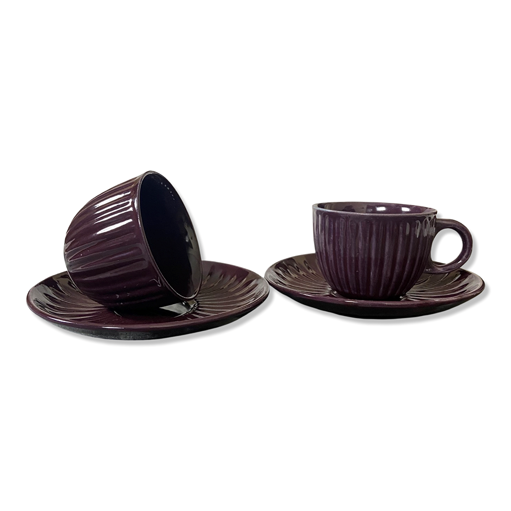 Chic Purple-Red Tea Cups with Saucers (Set of 2)