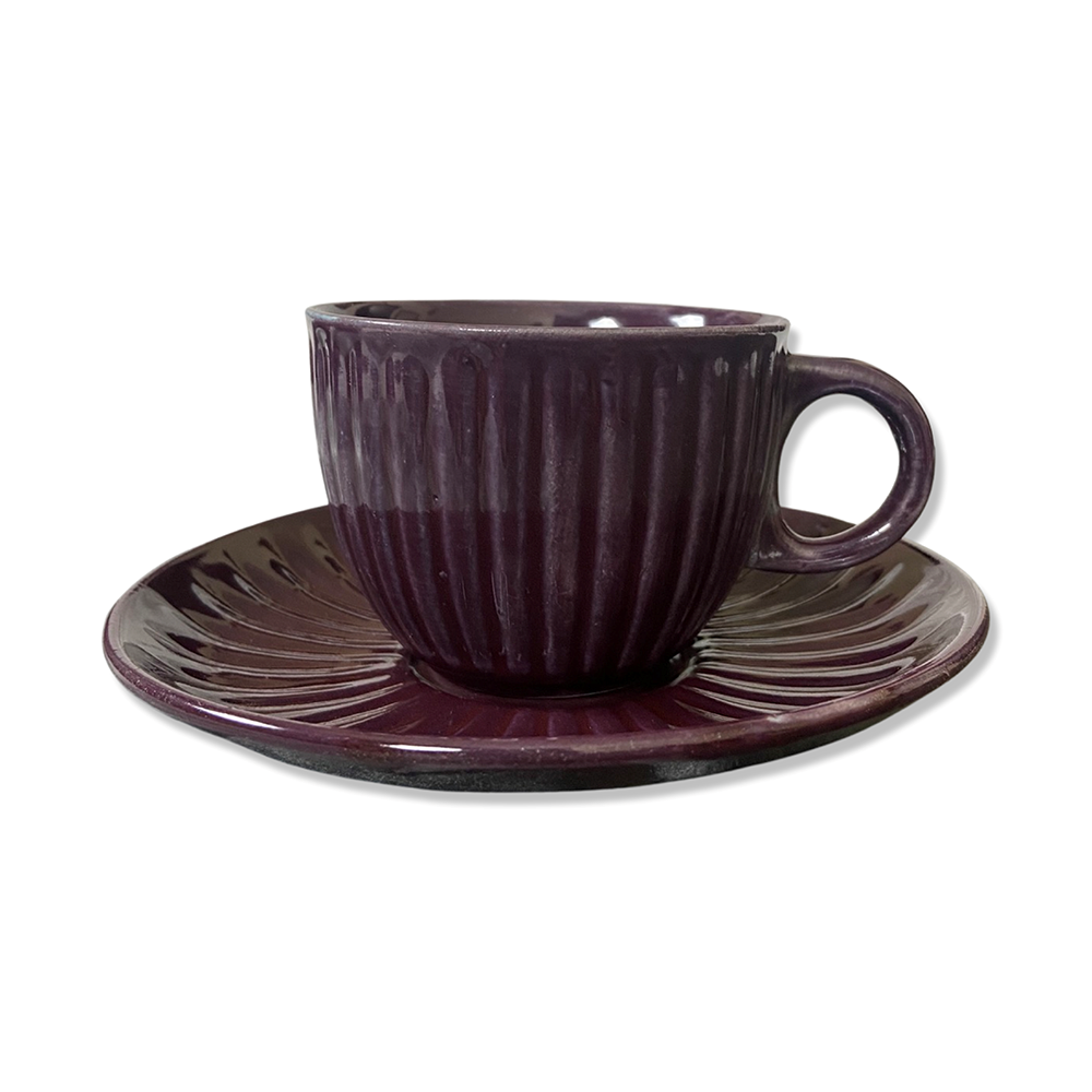 Chic Purple-Red Tea Cups with Saucers (Set of 2)