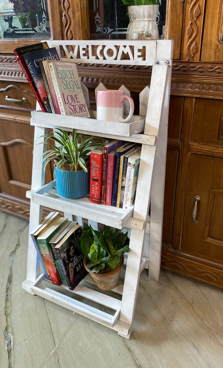 Wooden White Book or Planter Shelf
