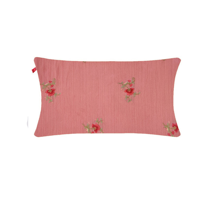 Pink Floral Embroidery Cushion Cover