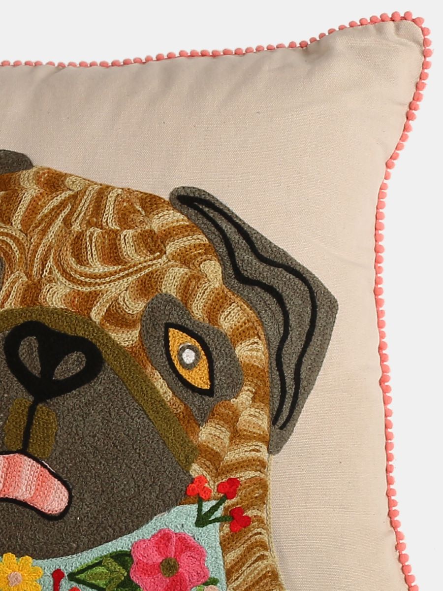 Dog Embroidered Cushion Cover