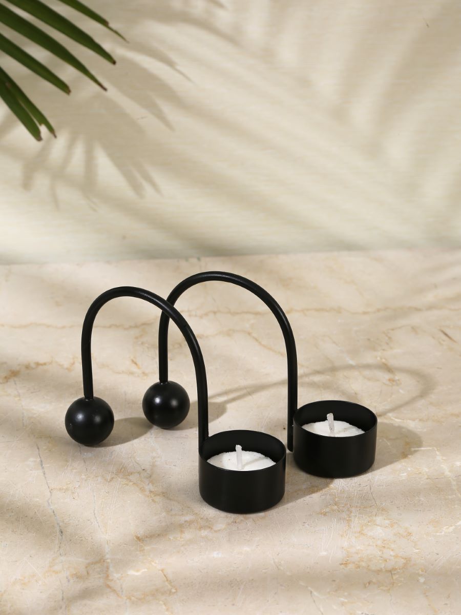 Minimal Tea Light Holder - Black (Set Of 2)