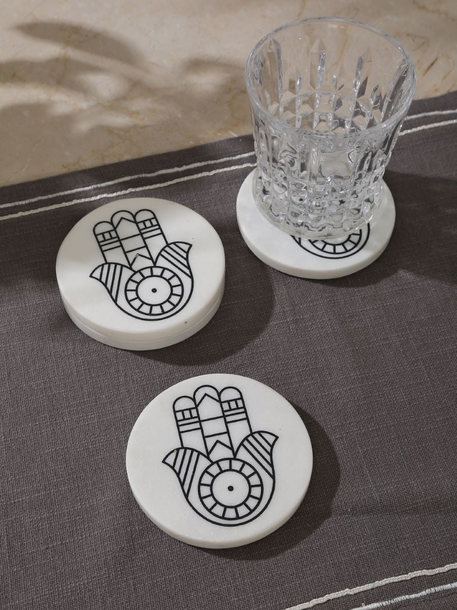 Hands Of Humsa Marble Coasters (Set Of 4)