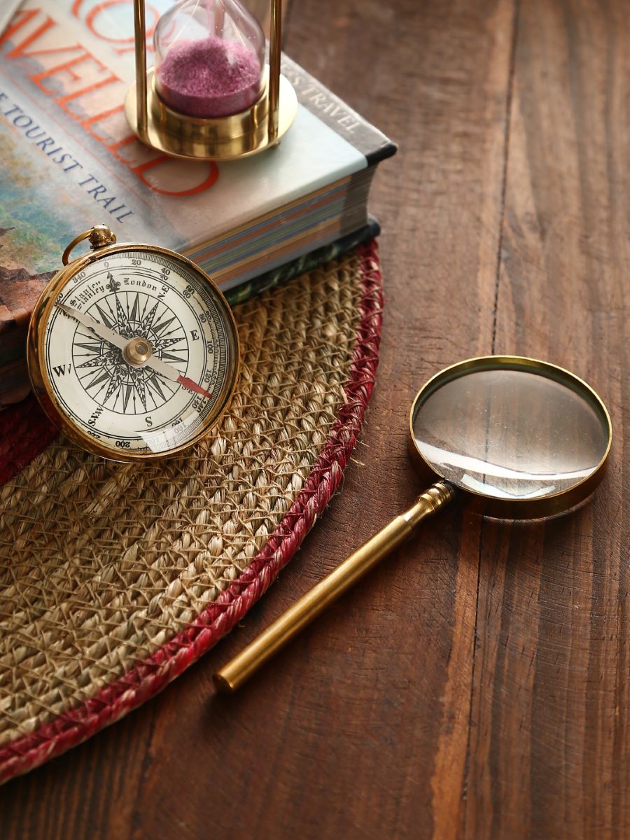 Brass Magnifying Glass And Compass Gift Set