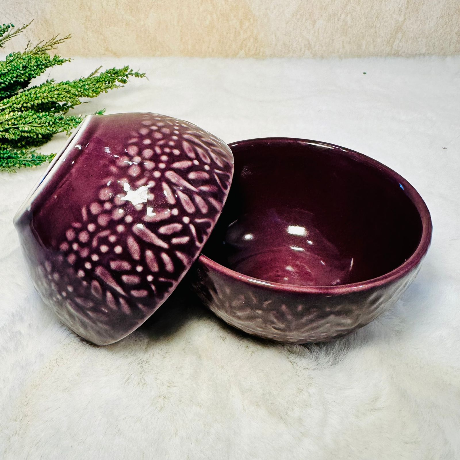 Embossed Ceramic Bowl (Set  of 2)