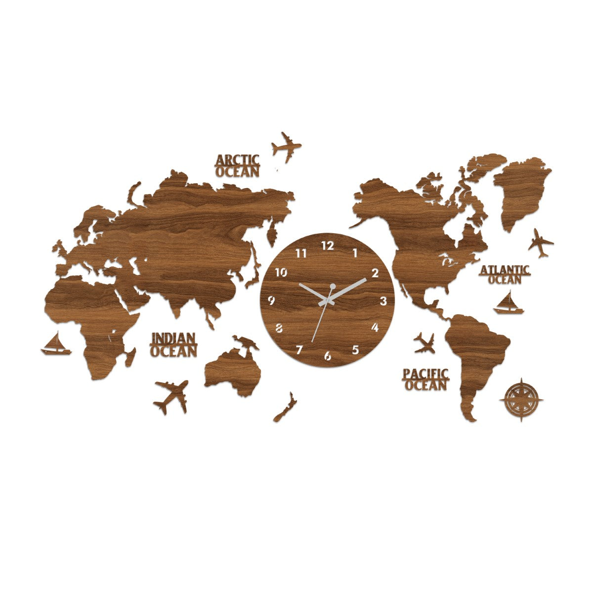 Wooden World Map Clock