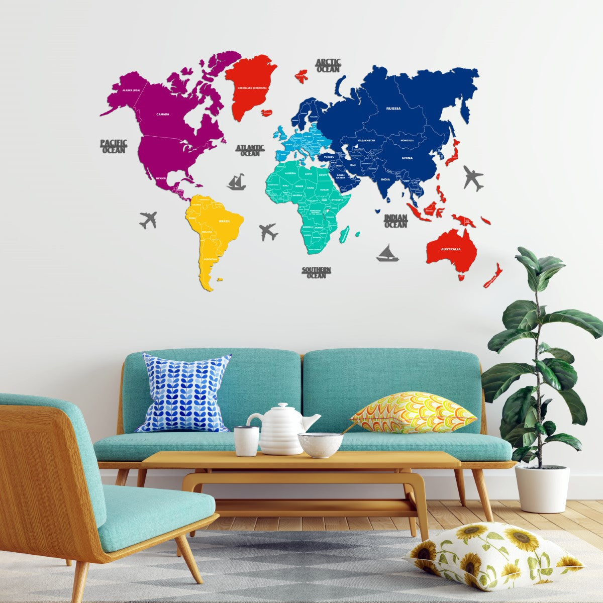 2D Prismatic Wooden World Map