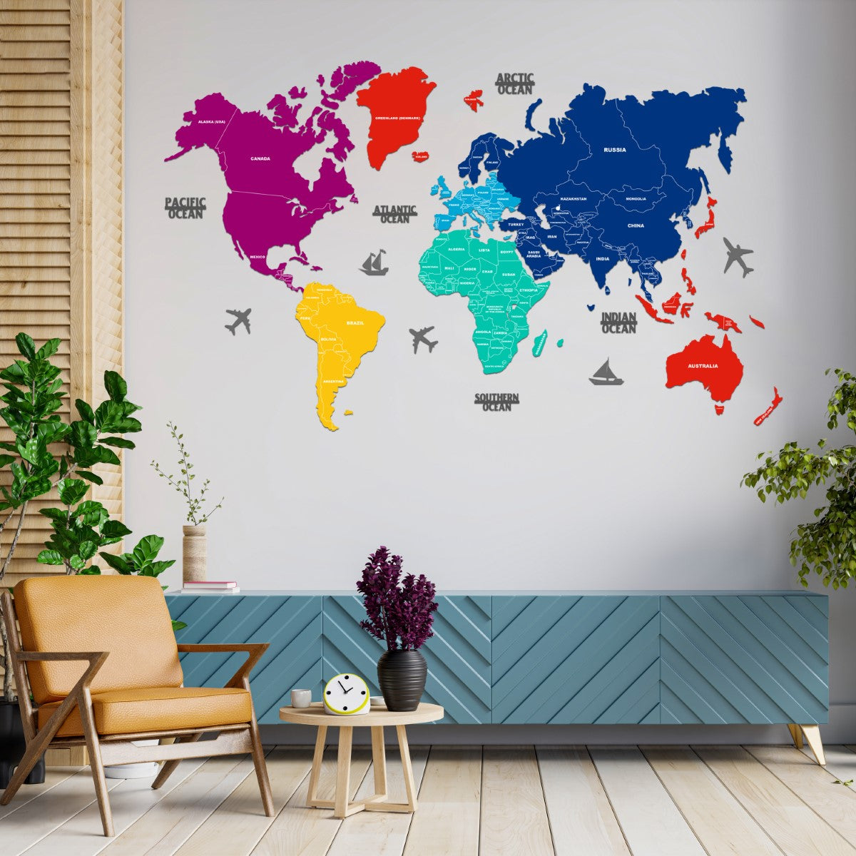 2D Prismatic Wooden World Map