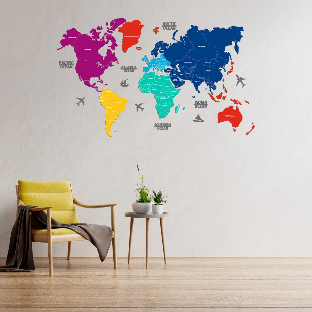 2D Prismatic Wooden World Map
