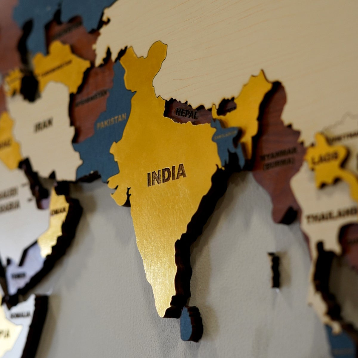 3D Prelaminated Multicolored Wooden World Map