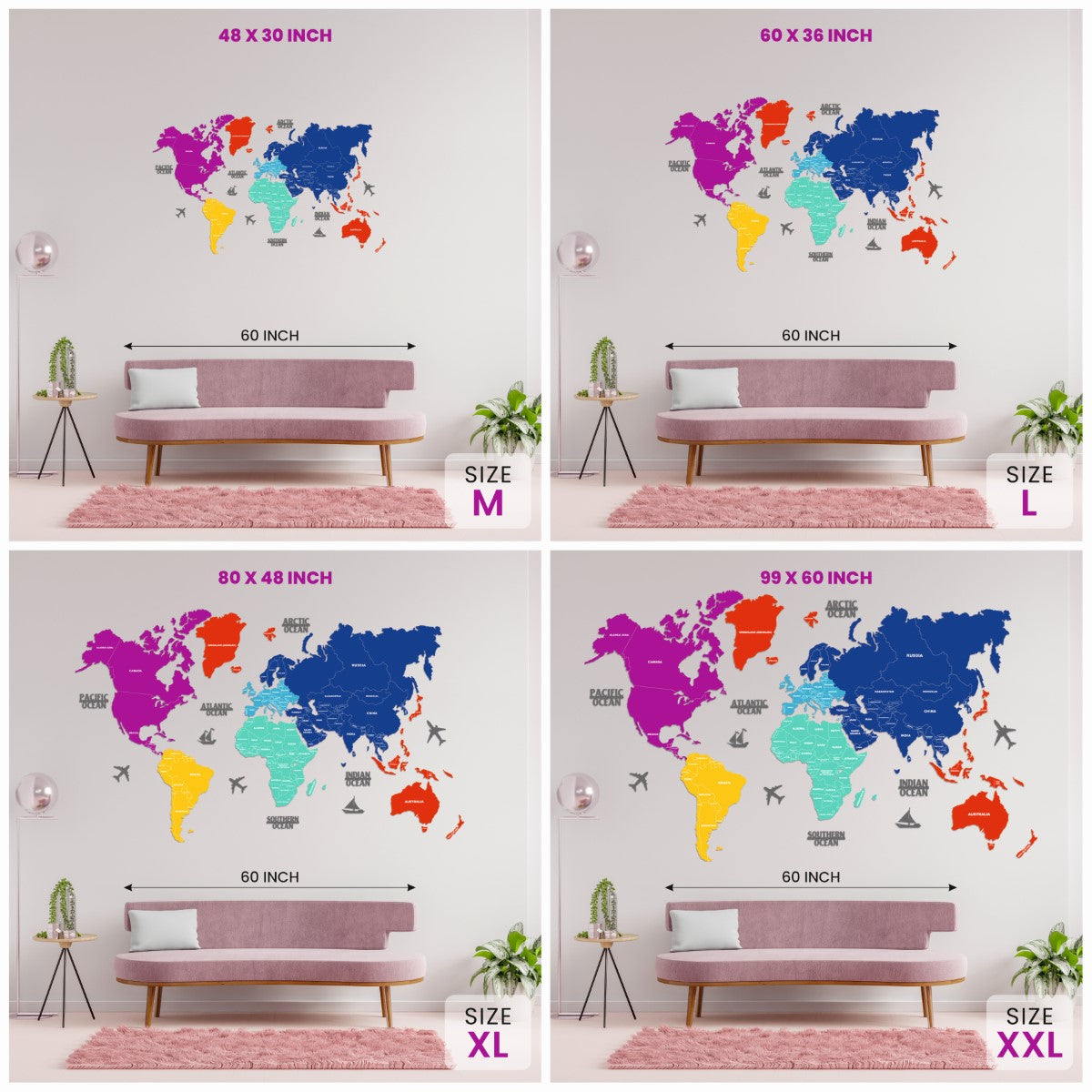 2D Prismatic Wooden World Map