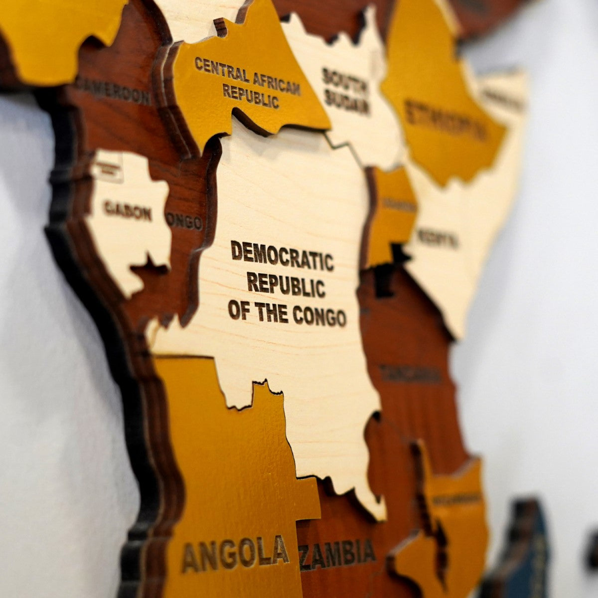 3D Prelaminated Multicolored Wooden World Map