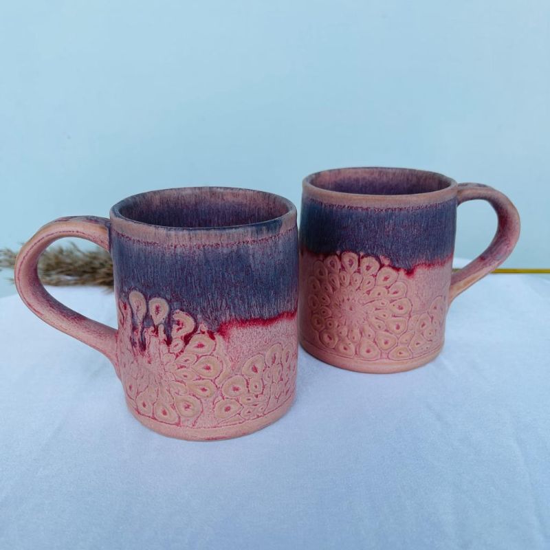 Large Flower Embossed Mugs