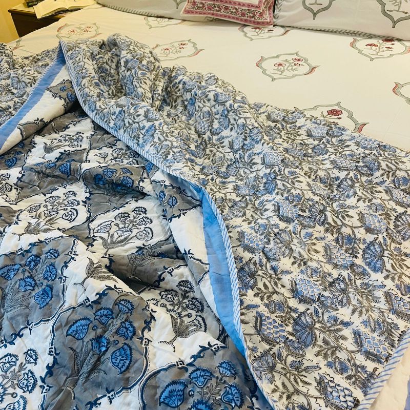 Blue & Grey Mughal Cotton Quilt