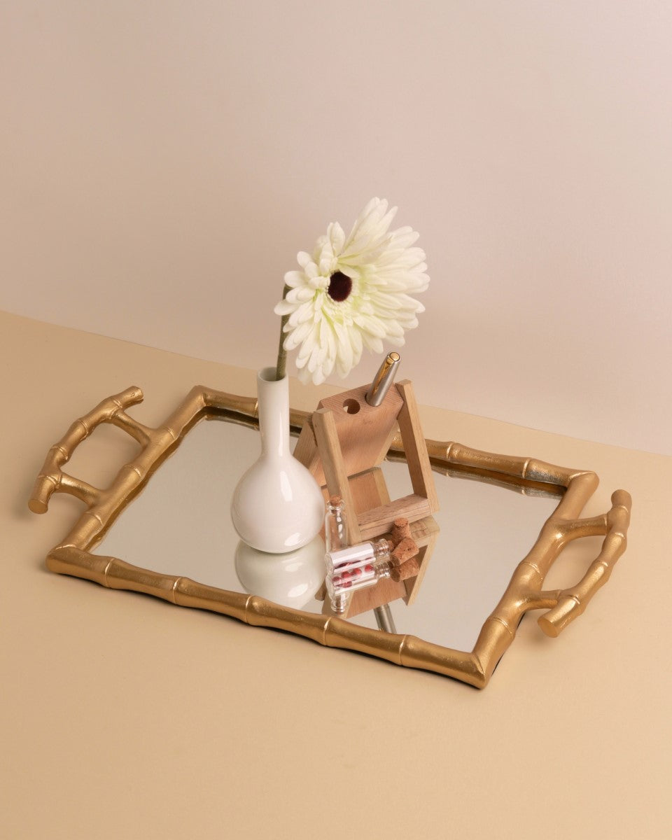 Bamboo Designed Mirror Vanity Tray