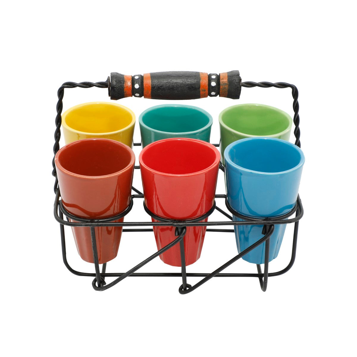 Cutting Chai Multicolor Kulhads with Iron Stand