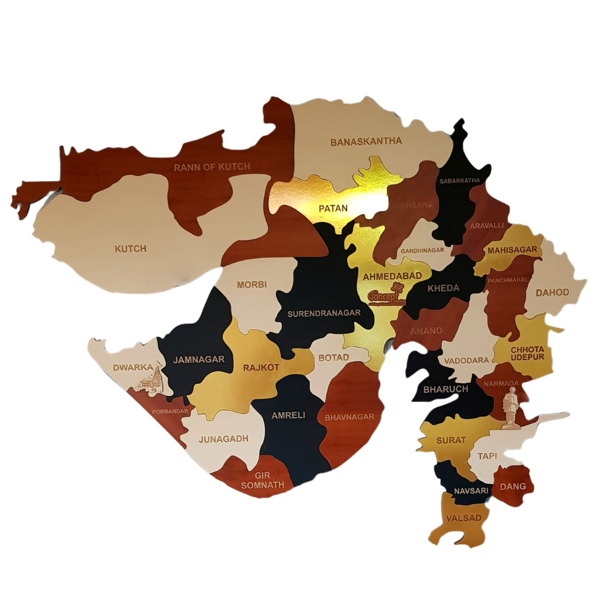 Exclusive Multicolored Gujarat Map