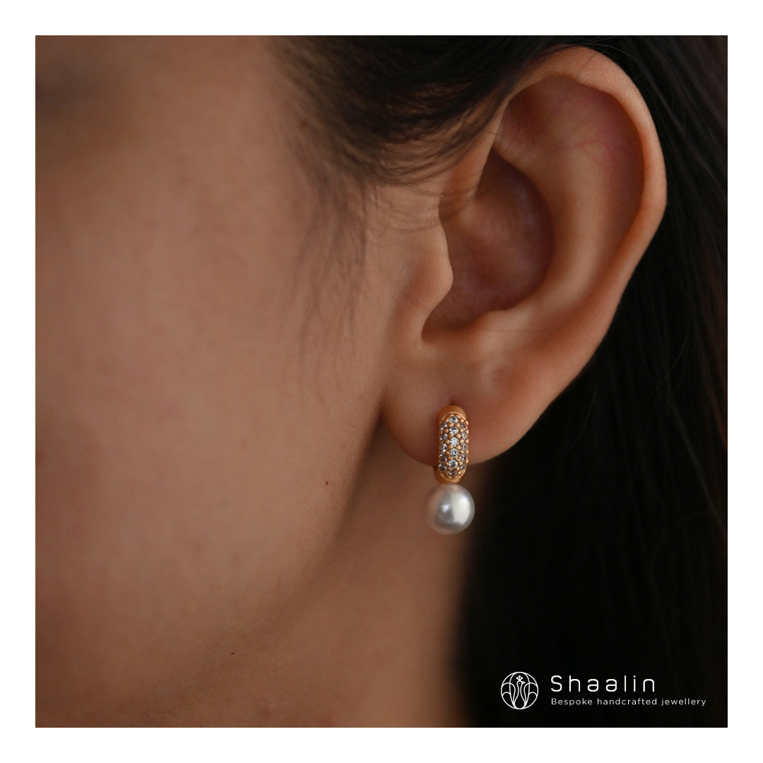 AD Studded Pearl Drop Earring-Gold