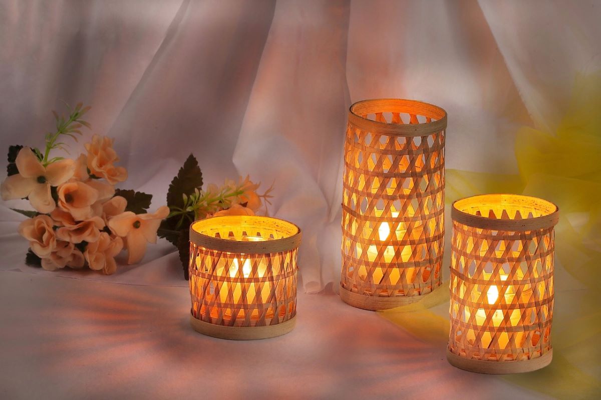 Bamboo Handmade Tea Light Shade (Set Of 3)