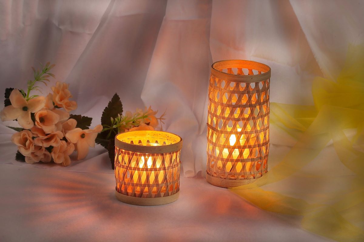 Bamboo Handmade Tea Light Shade (Set Of 3)