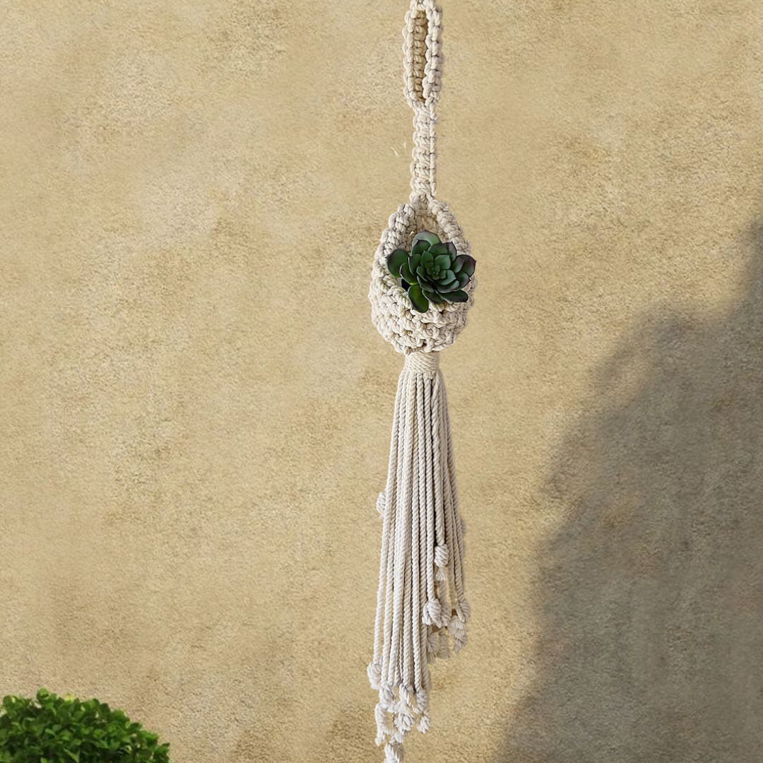 Off White Macrame Pod Planter