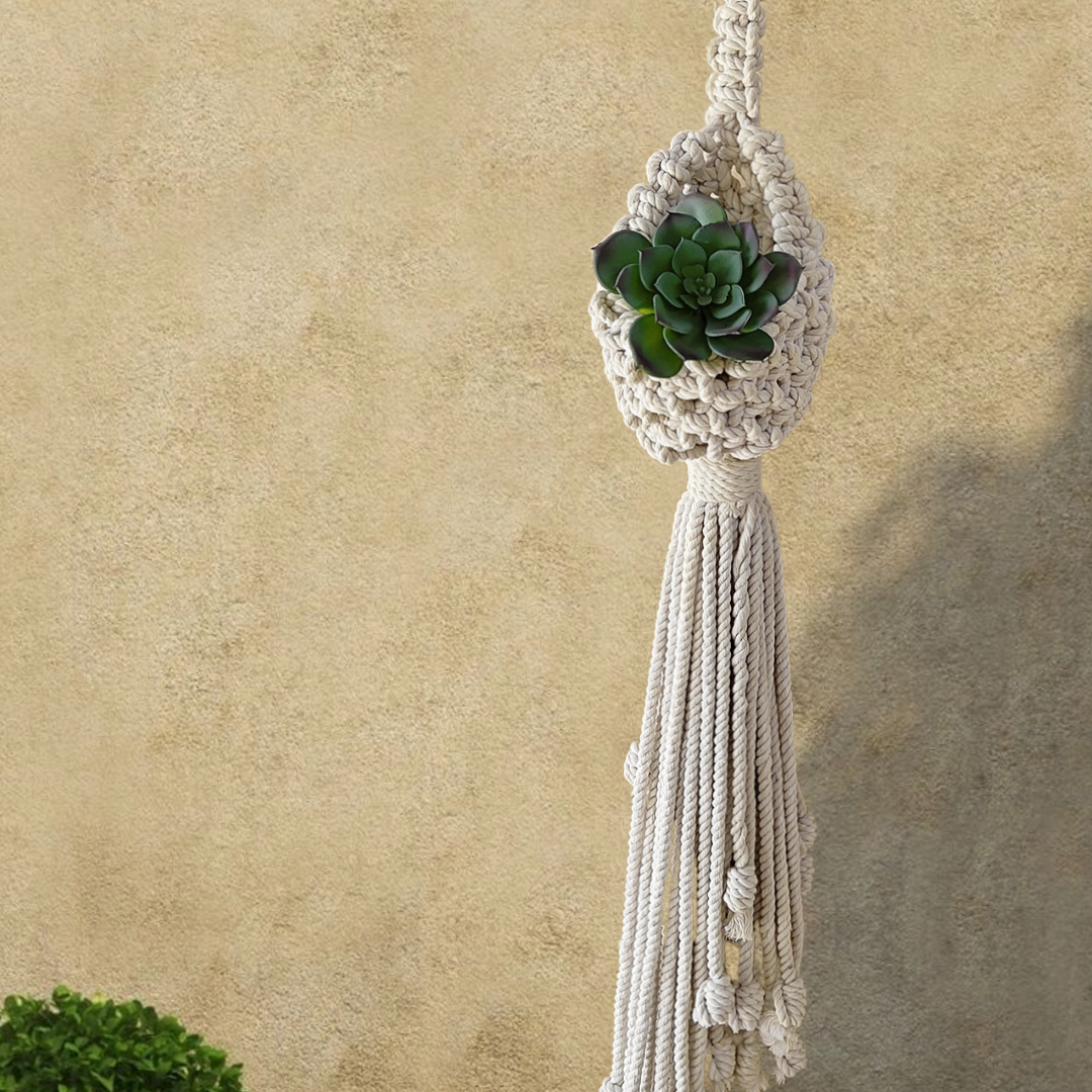 Off White Macrame Pod Planter