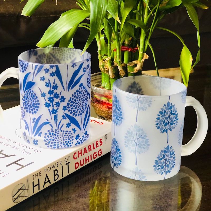 Blue & White Frosted Coffee Mug (350 ml)