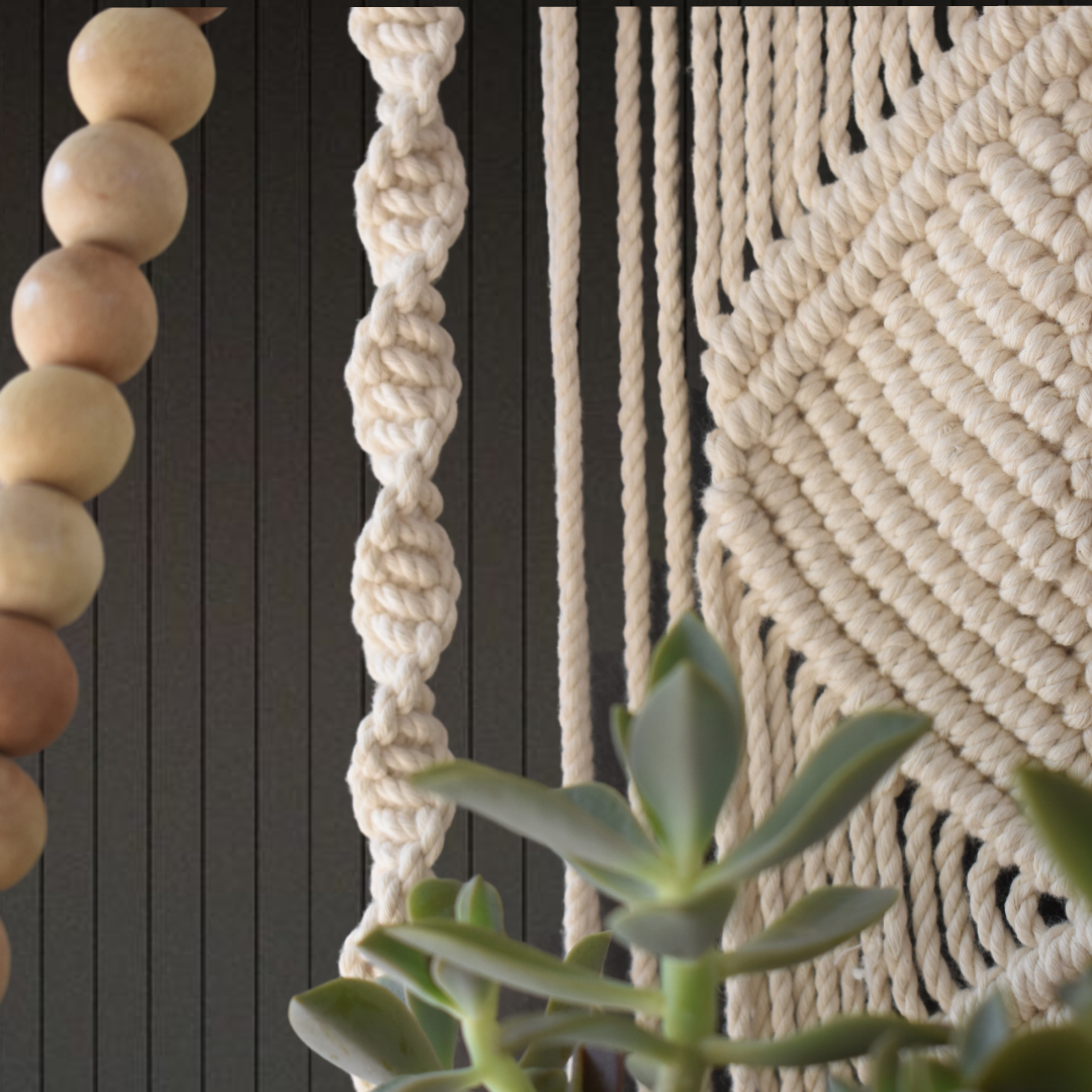 Macrame Floating Shelf with Wooden Beads