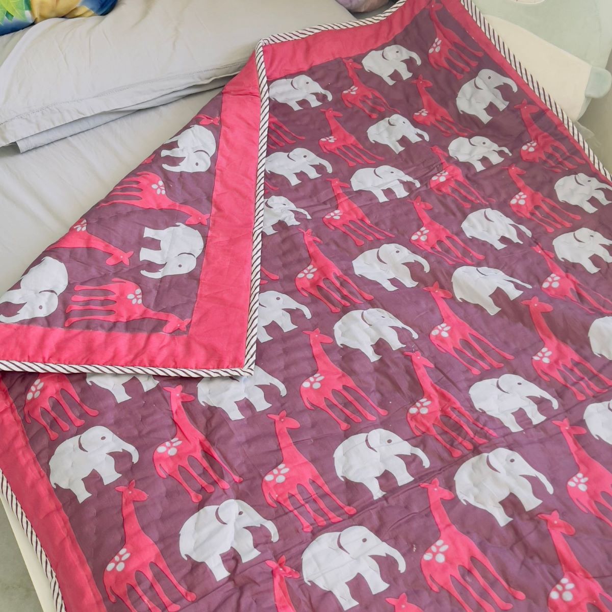 Purple & Pink Animal Mulmul Baby Quilt