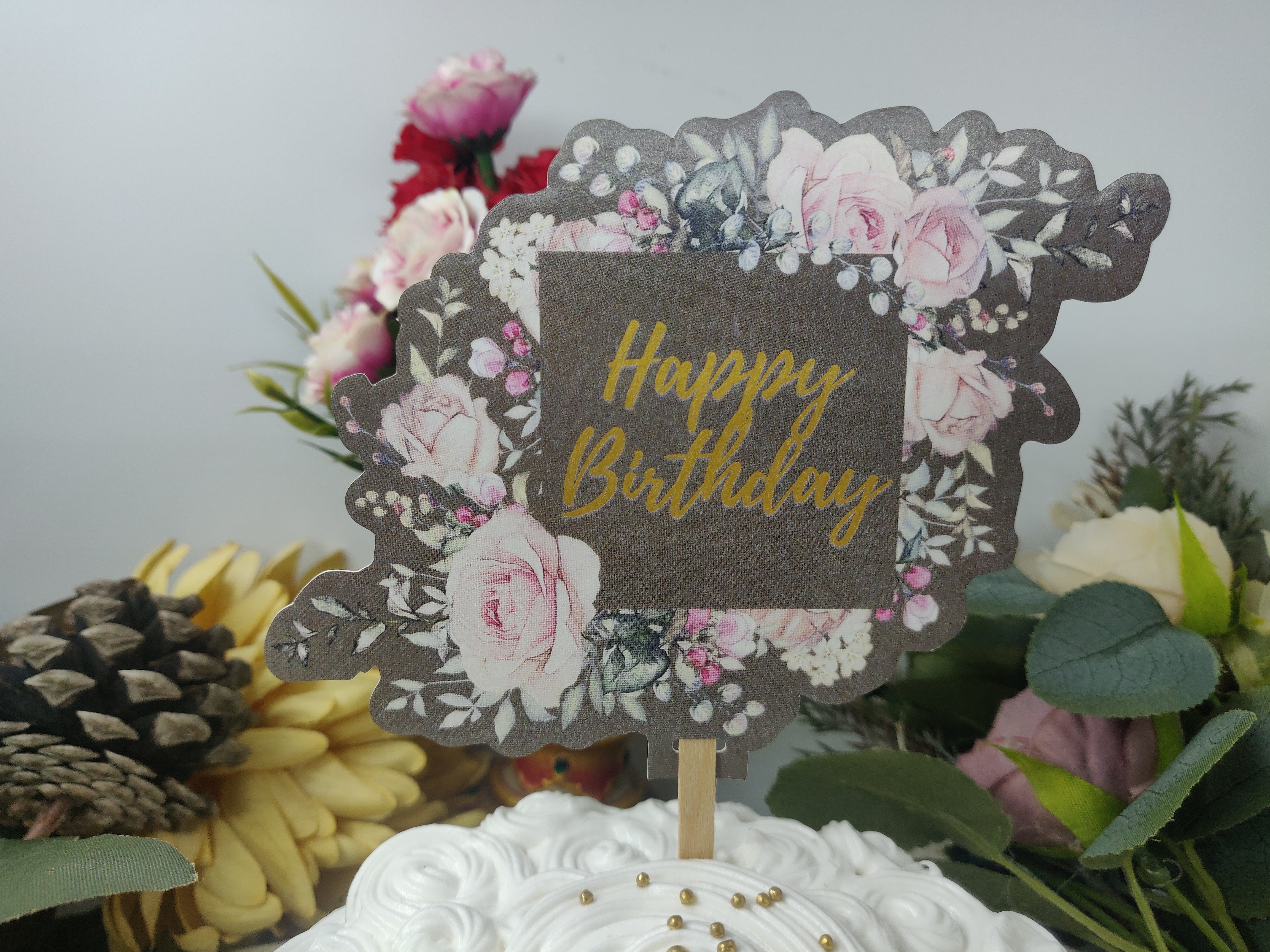 Olive Green Birthday Cake Topper (Pack of 3)