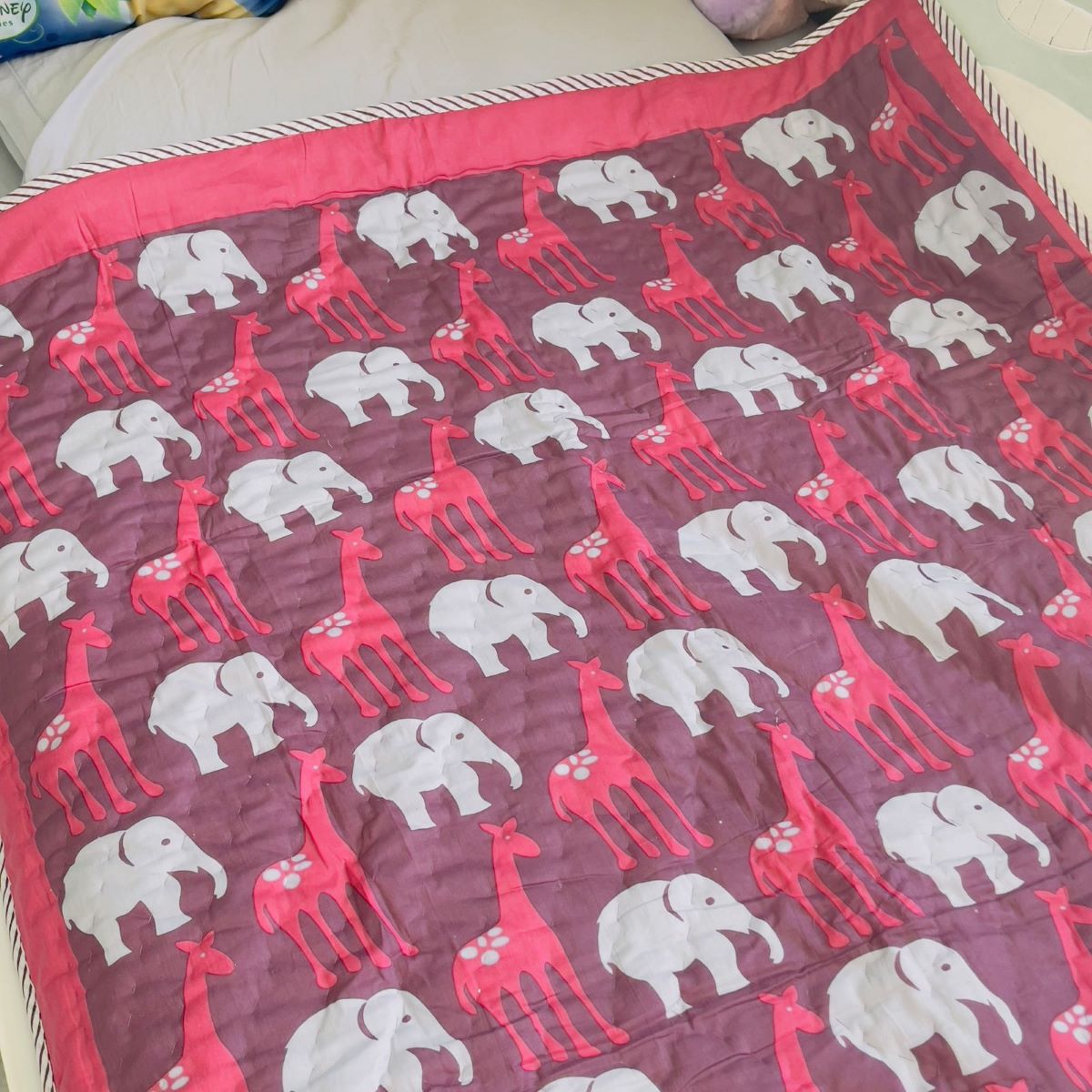 Purple & Pink Animal Mulmul Baby Quilt