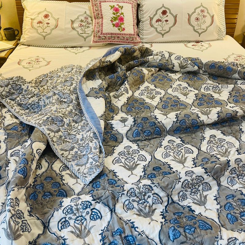 Blue & Grey Mughal Cotton Quilt