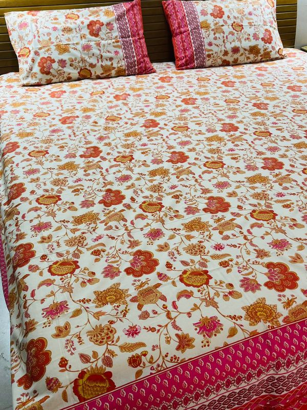 Mustard & Pink Cotton Queen Size Bedsheet