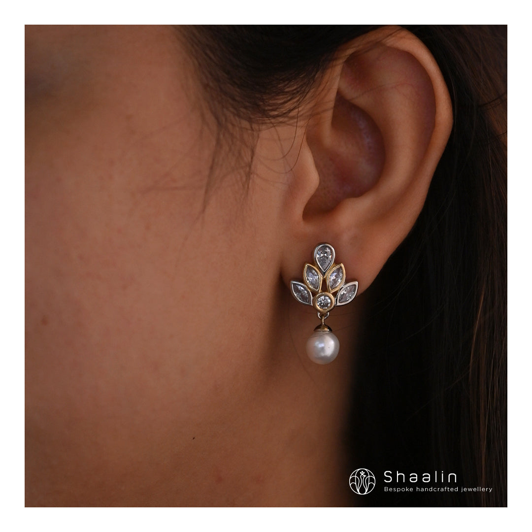 Petal Shape Pearl Drop Earrings