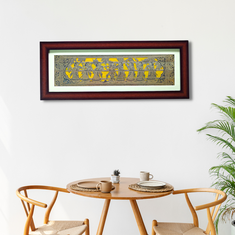 Krishna Rasleela Palm Leaf Engraving Framed Art