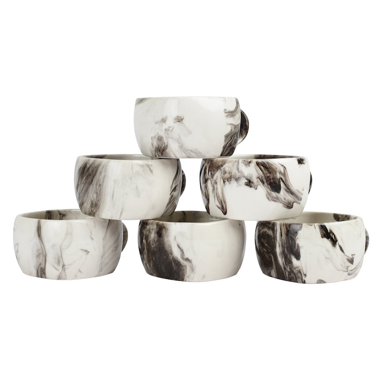 White & Grey Ceramic Tea Cups (Set of 6)