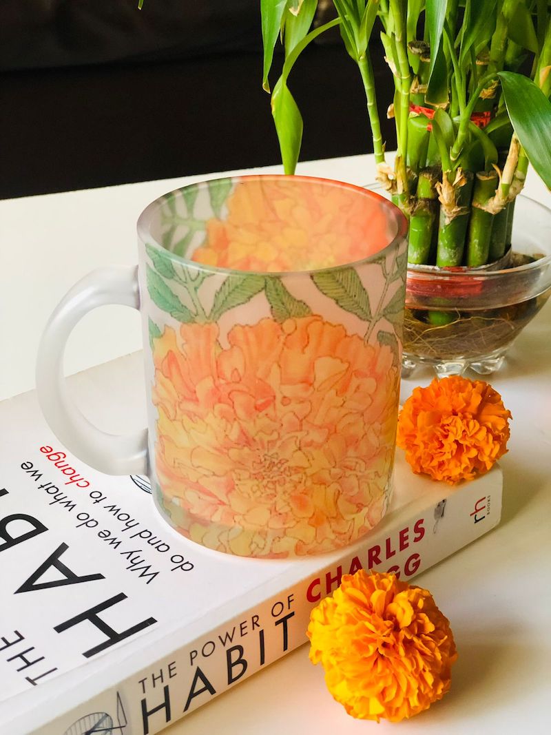 Flower Theme Orange Coffee Mug (350ml)