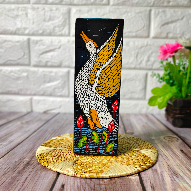 Hand-Painted Swan Theme Wooden Candle Holder