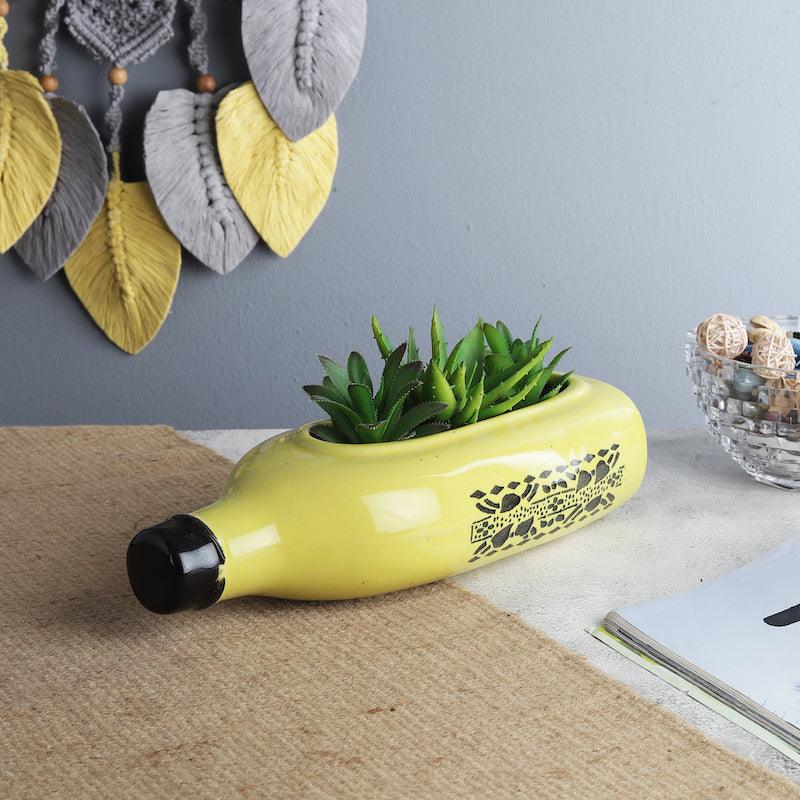 Yellow Vintage Ceramic Bottle Planter