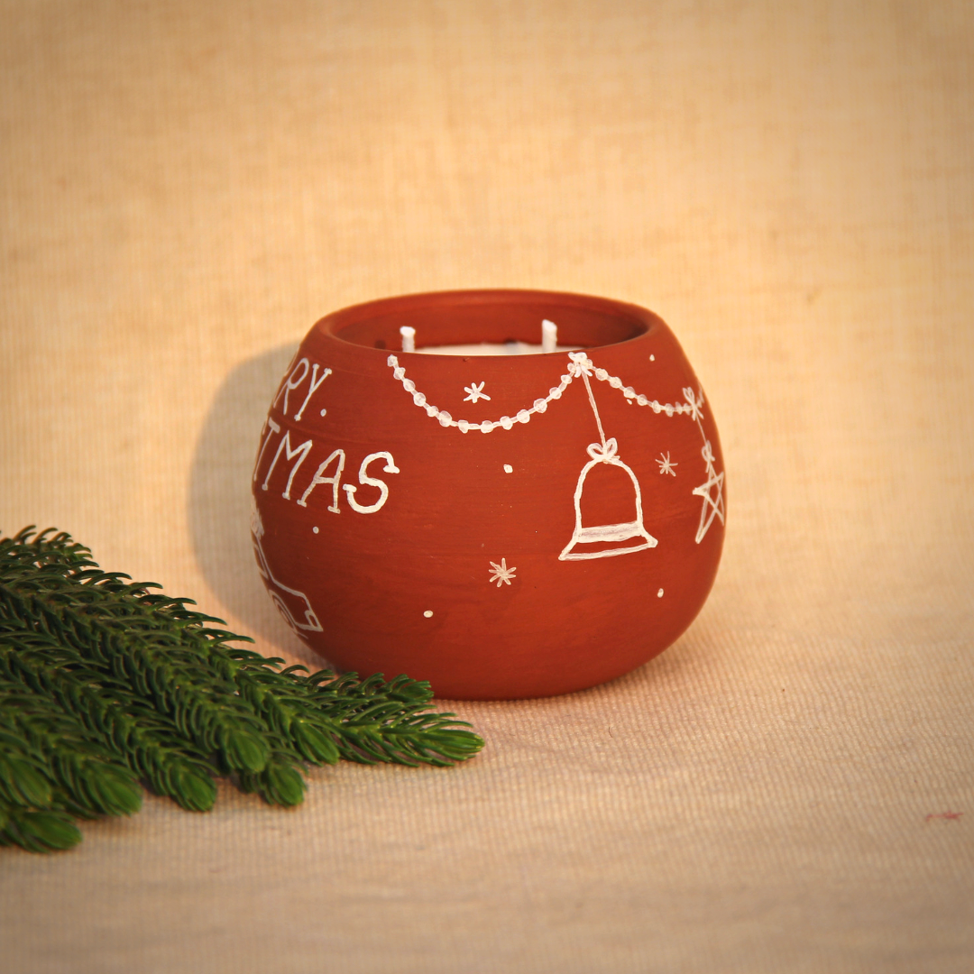 Terracotta Soy Wax Christmas Candle- Charms