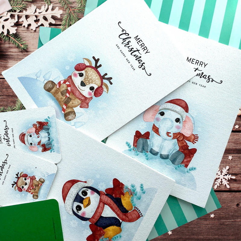 Green Christmas Assorted Greeting Cards (Set of 3)