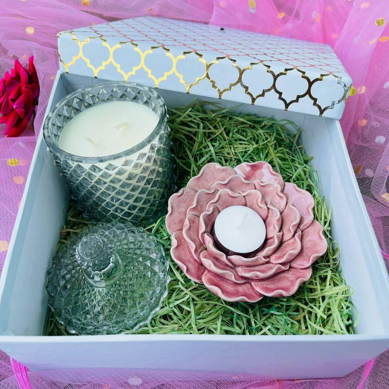 Diwali Gift Box I Ceramic Tea Light & Candle