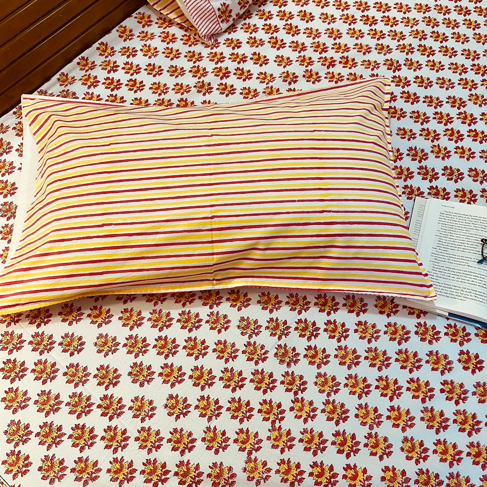 Pink & Yellow Floral Premium Cotton (Queen Size) Bedsheet Set