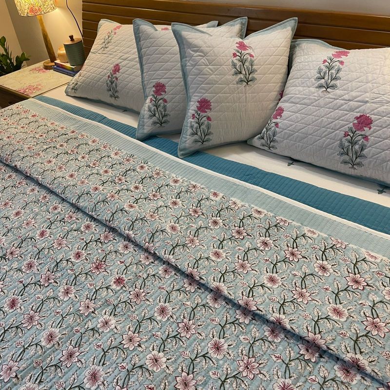 Flower Garden Quilted Cotton Bedcover