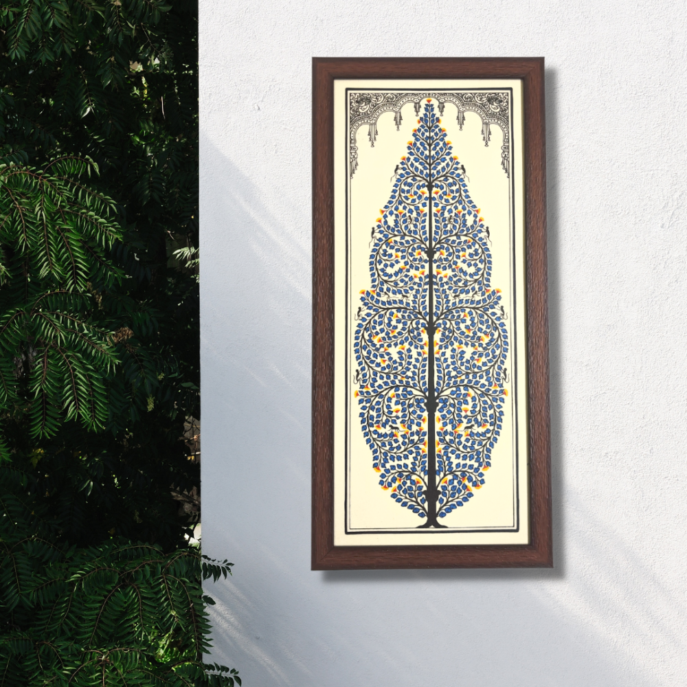 Blue Tree of Life Tussar Silk Picture Frame | Pattachitra Painting