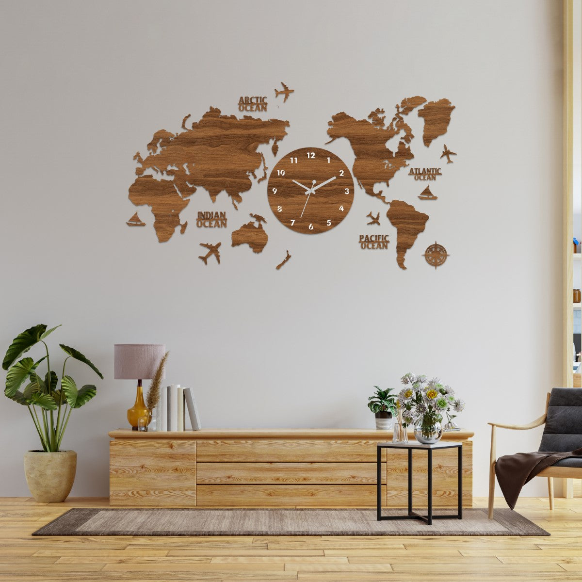 Wooden World Map Clock