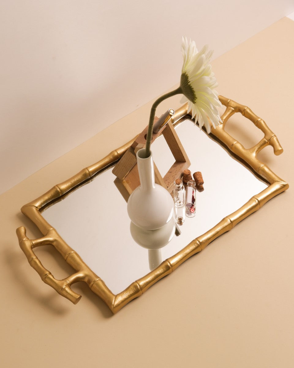 Bamboo Designed Mirror Vanity Tray